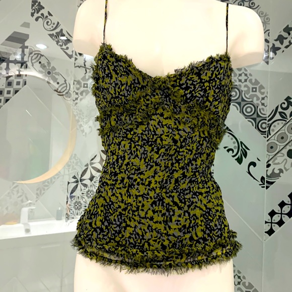 Gorgeous Vintage 100% Silk Spaghetti Straps Tank Top cami print frilly d… - Picture 4 of 10